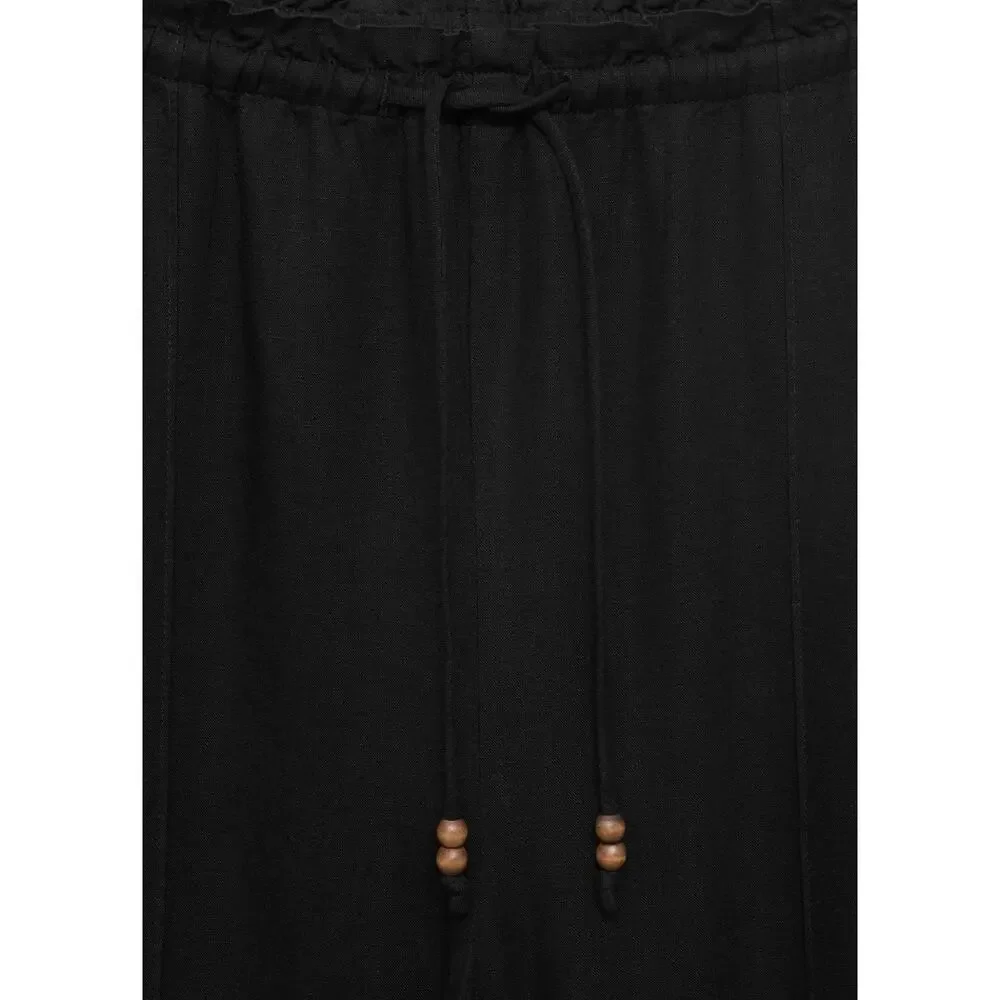MANGO Linen-Blend Elastic Waist Pants - XS - Black